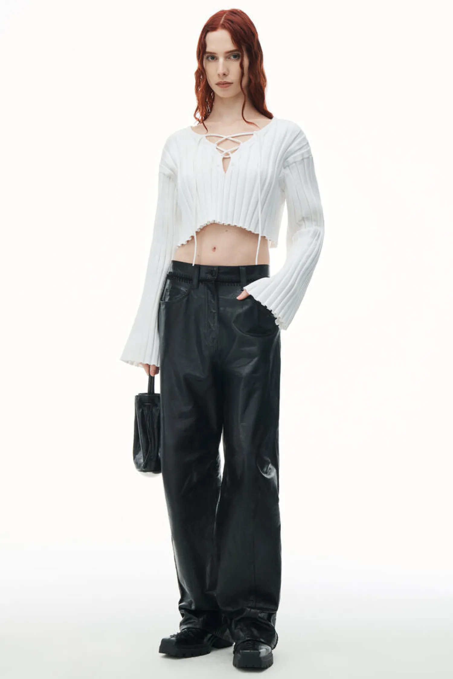 Flash Sale ALEXANDERWANG.T DROP SHOULDER CROPPED LS PULLOVER W/ LACING DETAIL White