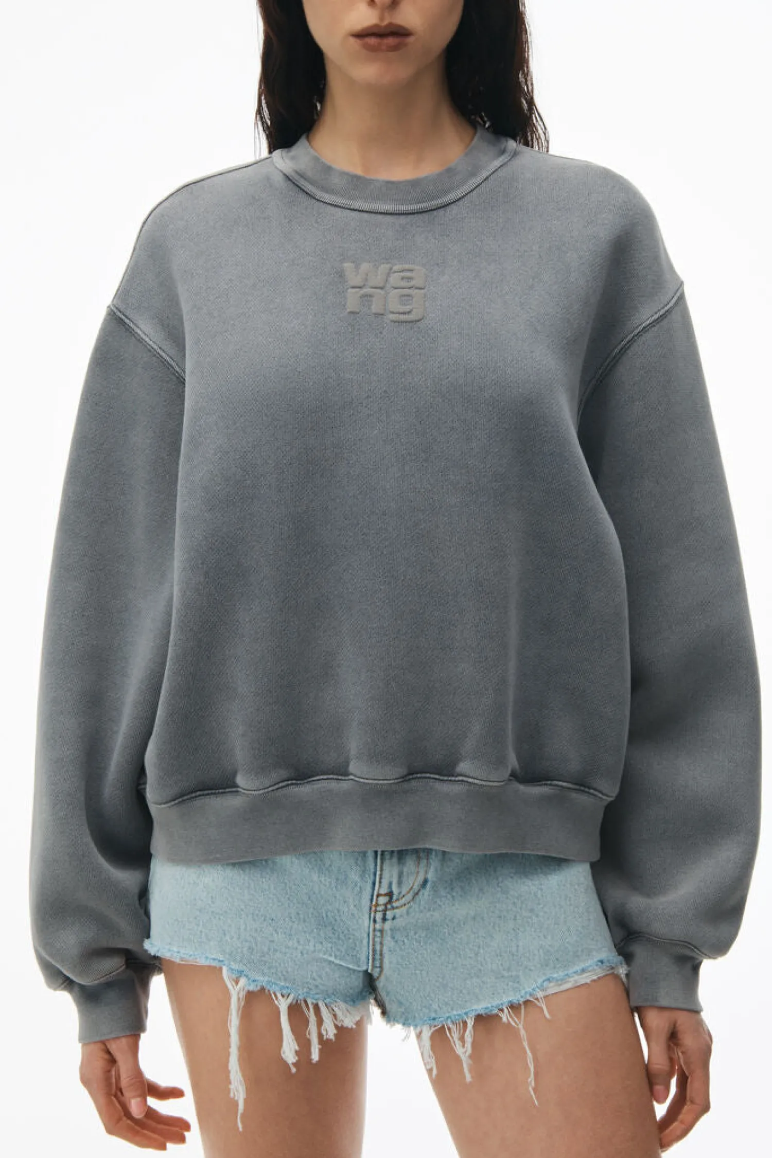 Sale ALEXANDERWANG.T ESSENTIAL TERRY CREW SWEATSHIRT W/ PUFF PAINT LOGO AcidFog