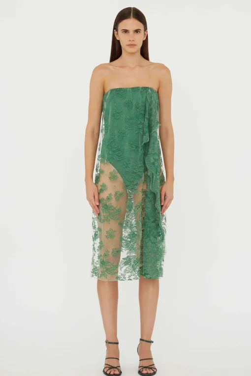 Discount CHRISTOPHER ESBER FLOATING LACE STRAPLESS DRESS Evergreen