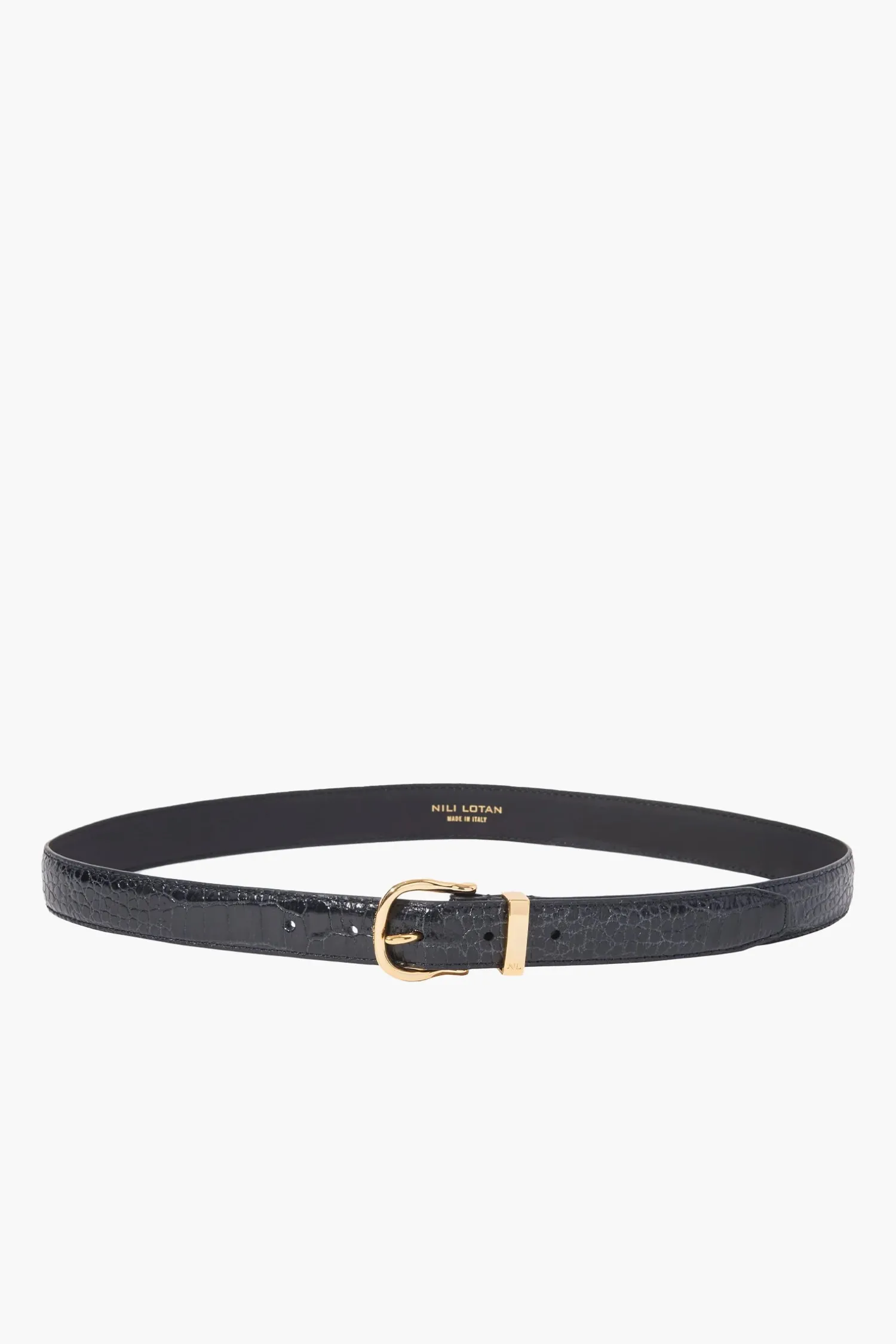Cheap NILI LOTAN LOUISE BELT CROC BlackW/ShinyBrassBuckle