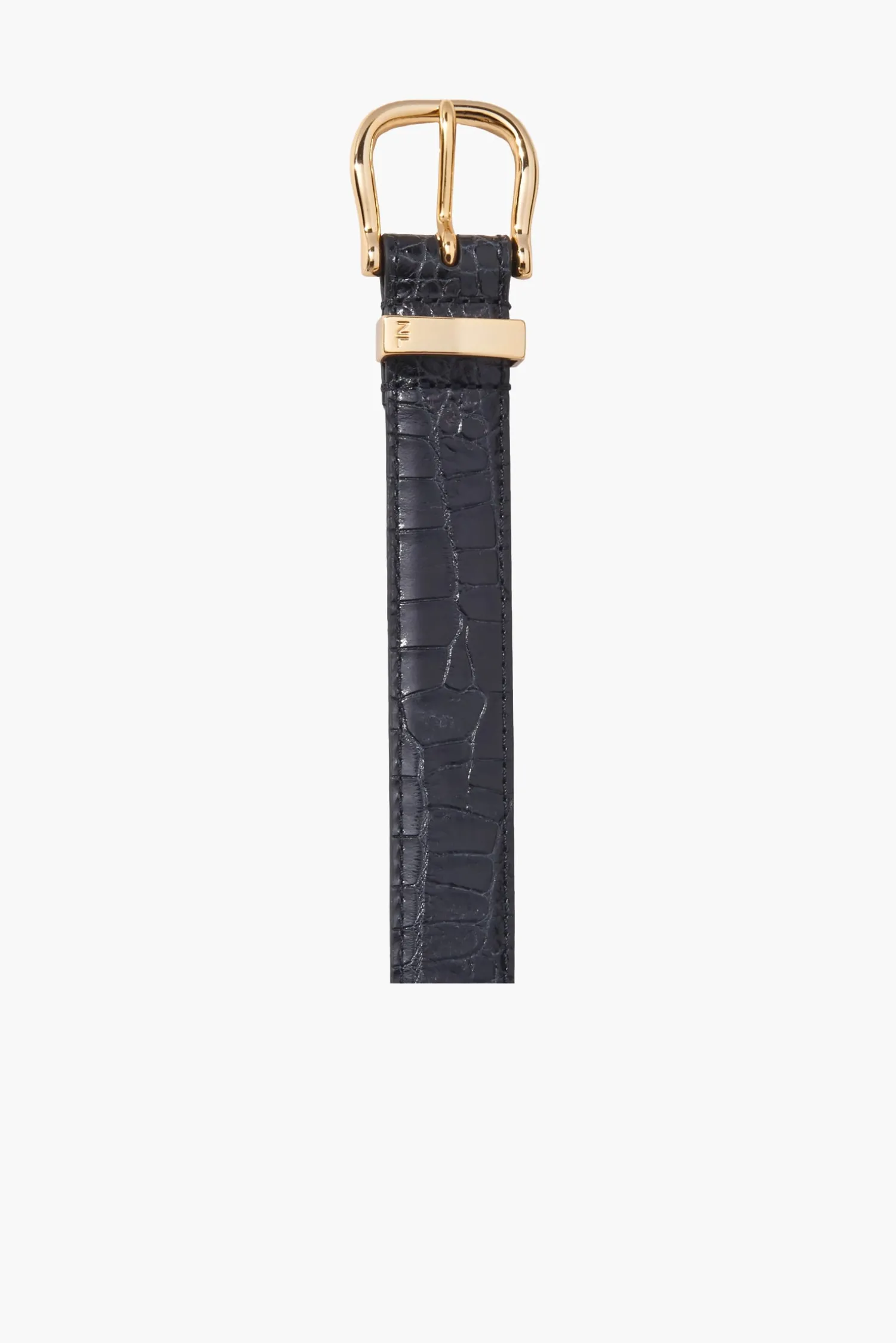 Cheap NILI LOTAN LOUISE BELT CROC BlackW/ShinyBrassBuckle