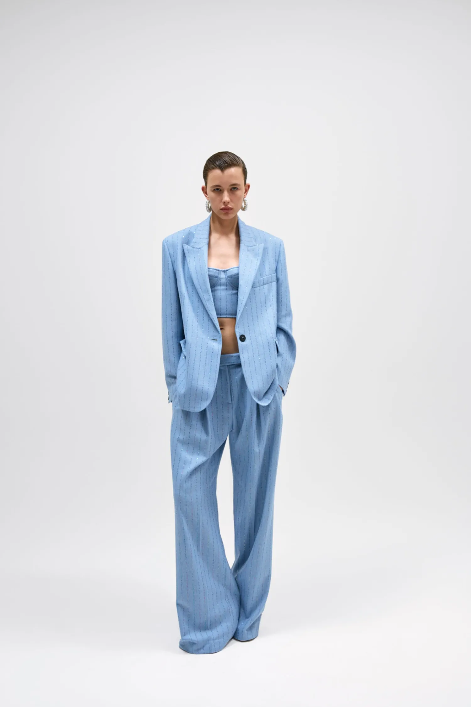 Best DES PHEMMES WIDE SUIT PANT DustBlue