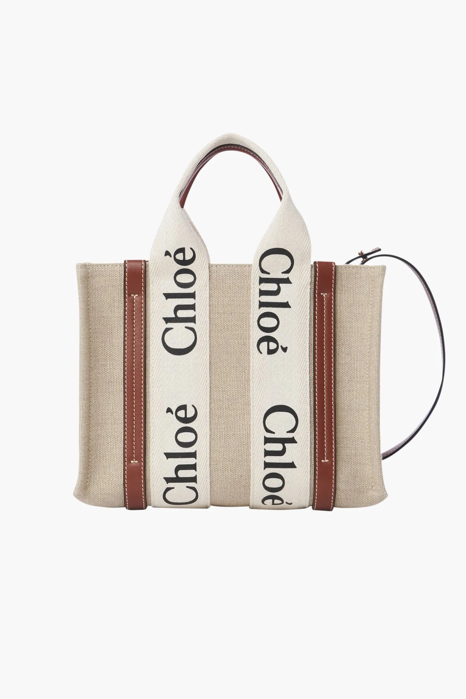 Clearance CHLOÉ WOODY SMALL TOTE WITH STRAP WhiteandBrown
